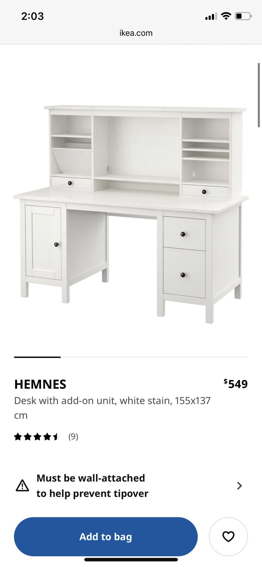 White Ikea hemnes Desk With Hutch