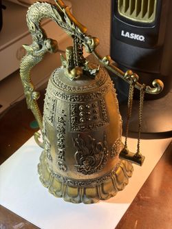 Title: Vintage Dragon Temple Bell – Heavy Cast Brass/Bronze Buddhist Bell
