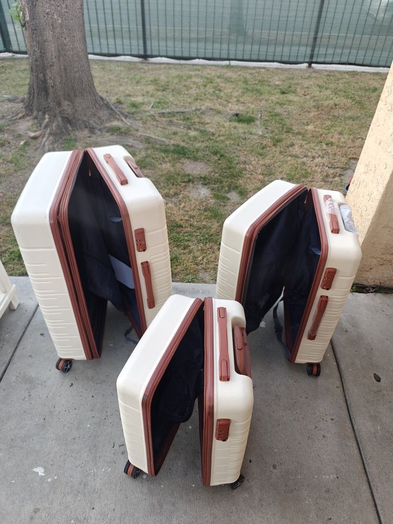 3 Piece Hardshell Luggage Set Cream Brown