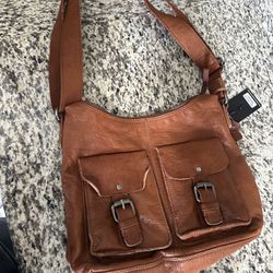 Spikes & Sparrow cognac leather crossbody messenger bag