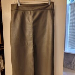 Elie Tahari Olive Faux Leather Midi Skirt
