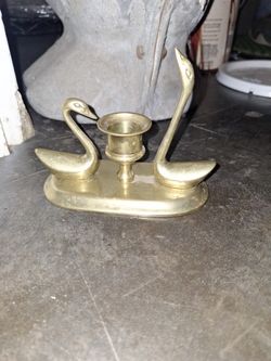 Solid Brass Candleholder. Swans