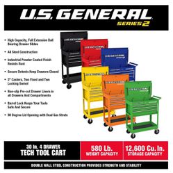 US General 4 Drawer Tech Cart, Black 