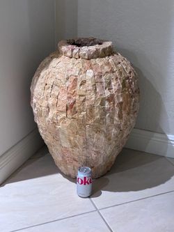 Large tessellated fossil stone floor vase