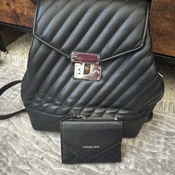 Michael Kors Quilted Black backpack with wallet