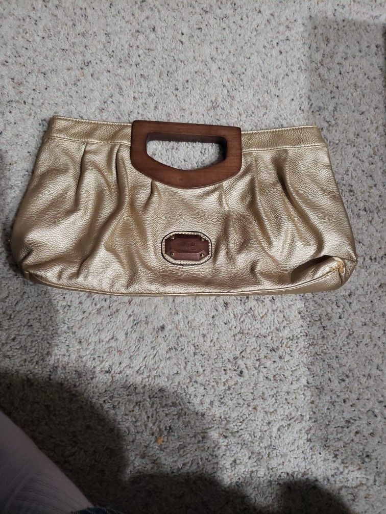 Gold And Wood Nicole Miller Clutch Bag Purse
