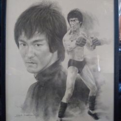 Original Bruce Lee Charcoal Sketch Drawing 