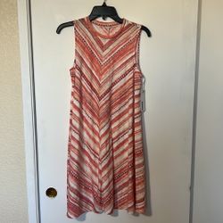 Coral Pink White Watercolor Chevron Swing Trapeze tank strapless sun Dress
