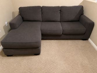 Living Spaces Sofa - Mathers Slate Grey Fabric 91" Sofa with Reversible Chaise