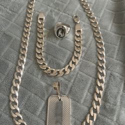 Cuban Chain Bracelet With Rings Solid Silver 
