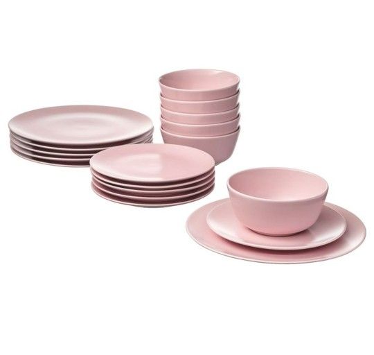 Pale Pink Glazed Matte Finish Stoneware 17 Piece Dish Set 🩷🎀