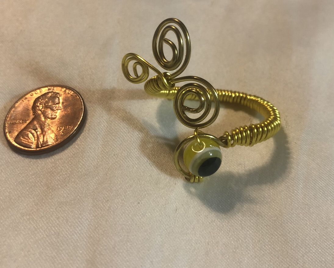 Yellow Evil Eye Gold Wired Adjustable Ring