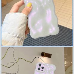 iPhone 13 Pro Max Case 6.7 Inch Cute Wave Pattern Aesthetic Phone Case 3D Curly Wavy Shape Plating Glitter