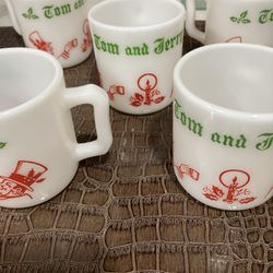 5 Tom N Jerry Vintage Milk glass Mugs