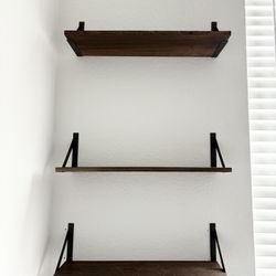 $15 for (3) Rustic Wall Dark Brown Wooden Floating Hanging Shelves for Storage-24inches