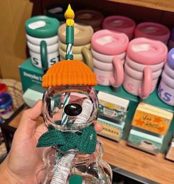 Starbucks snoopy  Glass Cup with Candle Straw