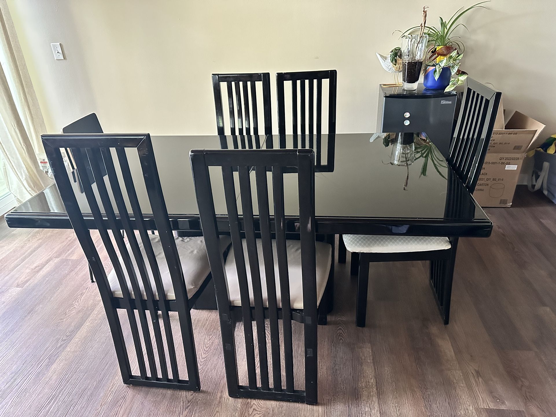1990s Italian Black Lacquer Dining Set