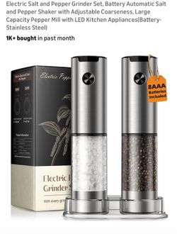 Electric Salt and Pepper Grinder Set, Battery Automatic Salt and Pepper Shaker with Adjustable Coarseness, Large Capacity Pepper Mill with LED Kitchen