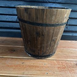 Dark Flame Wood Bucket With 2 Iron Handles 