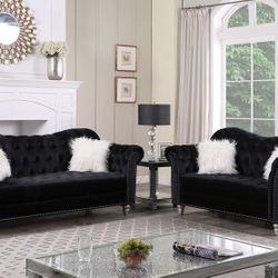 Black Velvet Glam Sofa & Loveseat $999