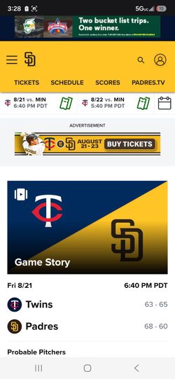 2 Padres Tickets Tonight's Twins Game