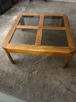 Oak with glass coffee table