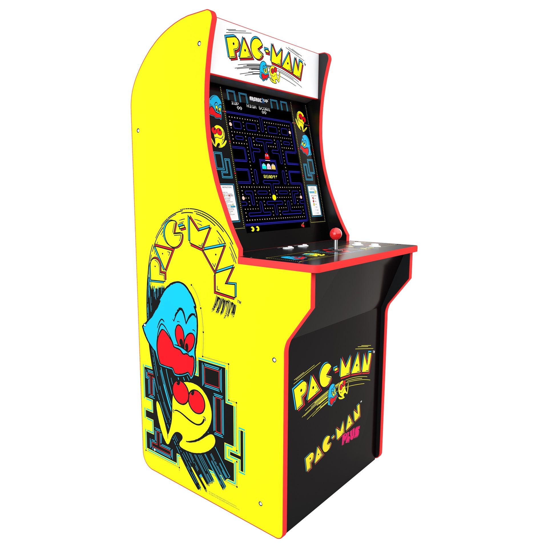 Pac Man Plus Arcade 1 Up Video Game Console with Bar Stool Excellent Condition