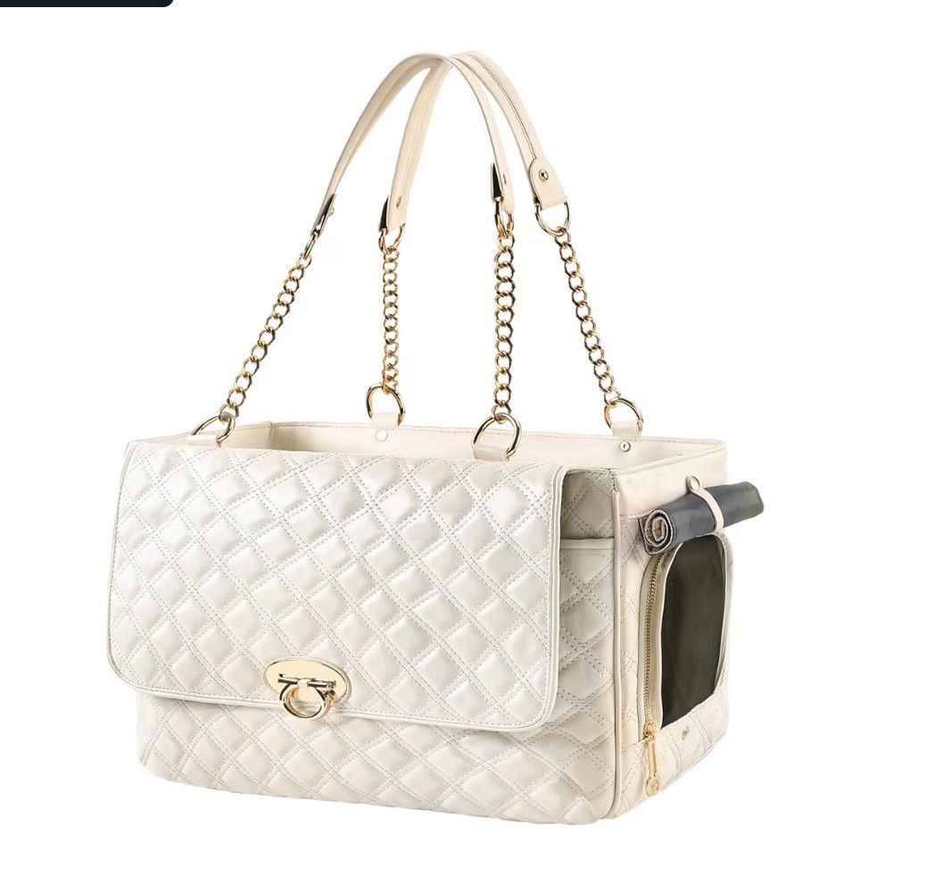 (8888-45) Fashion Dog Purse for Small Dogs with 2 Super-Large Pockets, Holds Up to 10lbs PU Leather Pet Carrier, Cat Carrier, Airline Approved Puppy P