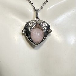 Rose Quartz And Amethyst Sphere And Heart Locket Necklace