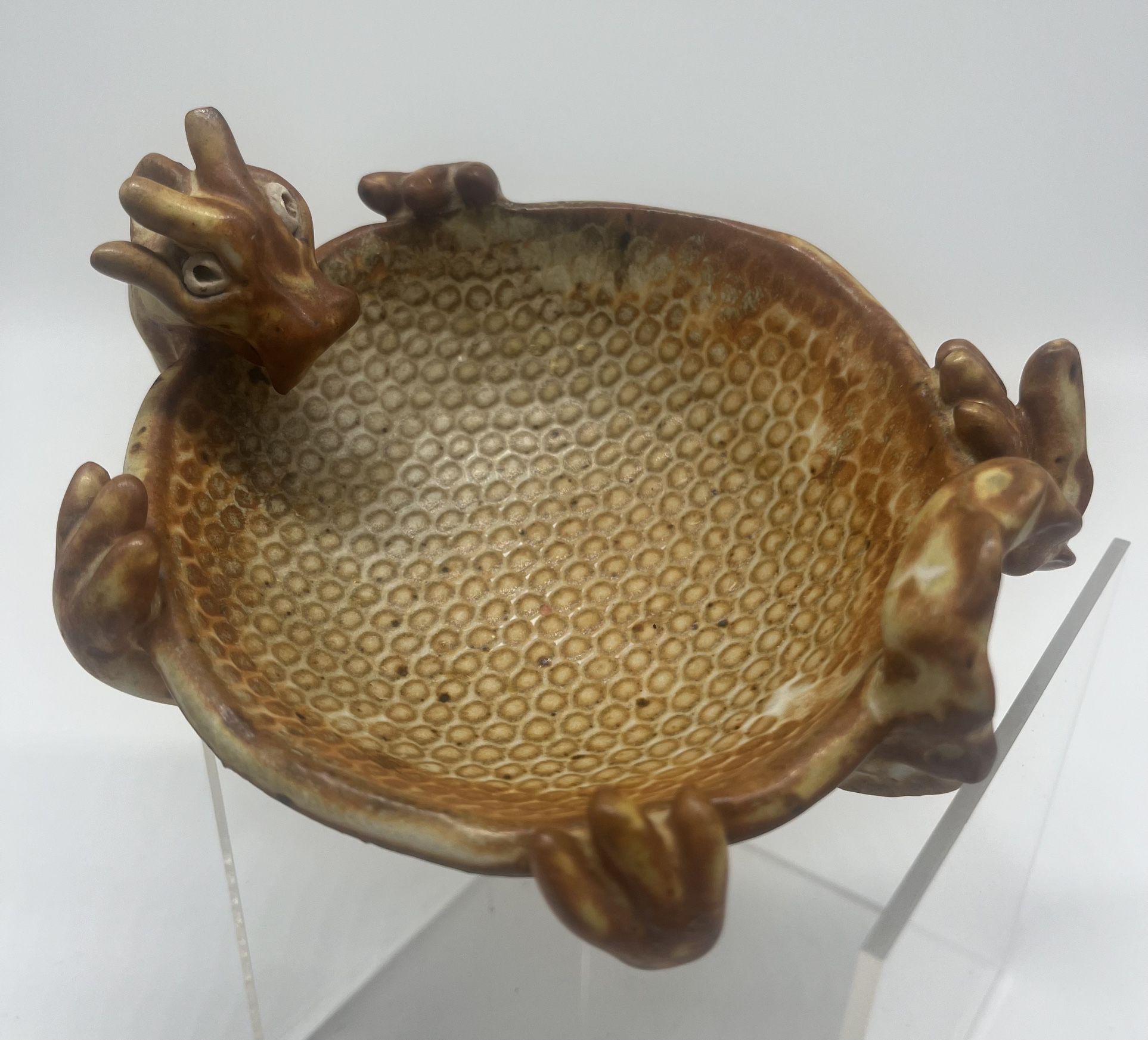 Art Pottery Artist Signed DRAGON Trinket Bowl