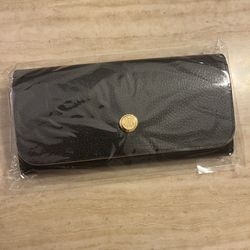 Black Long Wallet With Gold Emblem
