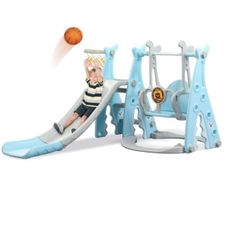 Ealing 4 in 1 Toddler Swing and Slide Sets for Age 1-3 Swing Playset with Climber,Basketball Hoop ,Blue V059
