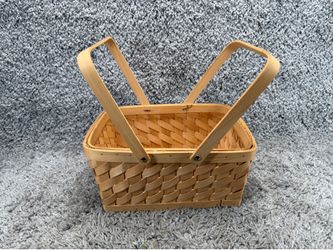 Longaberger Small Handwoven Basket w/ Swing Handles Wood Bottom USA Farmhouse
