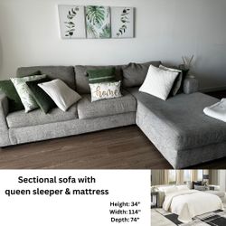 Sectional sofa with queen sleeper & mattress