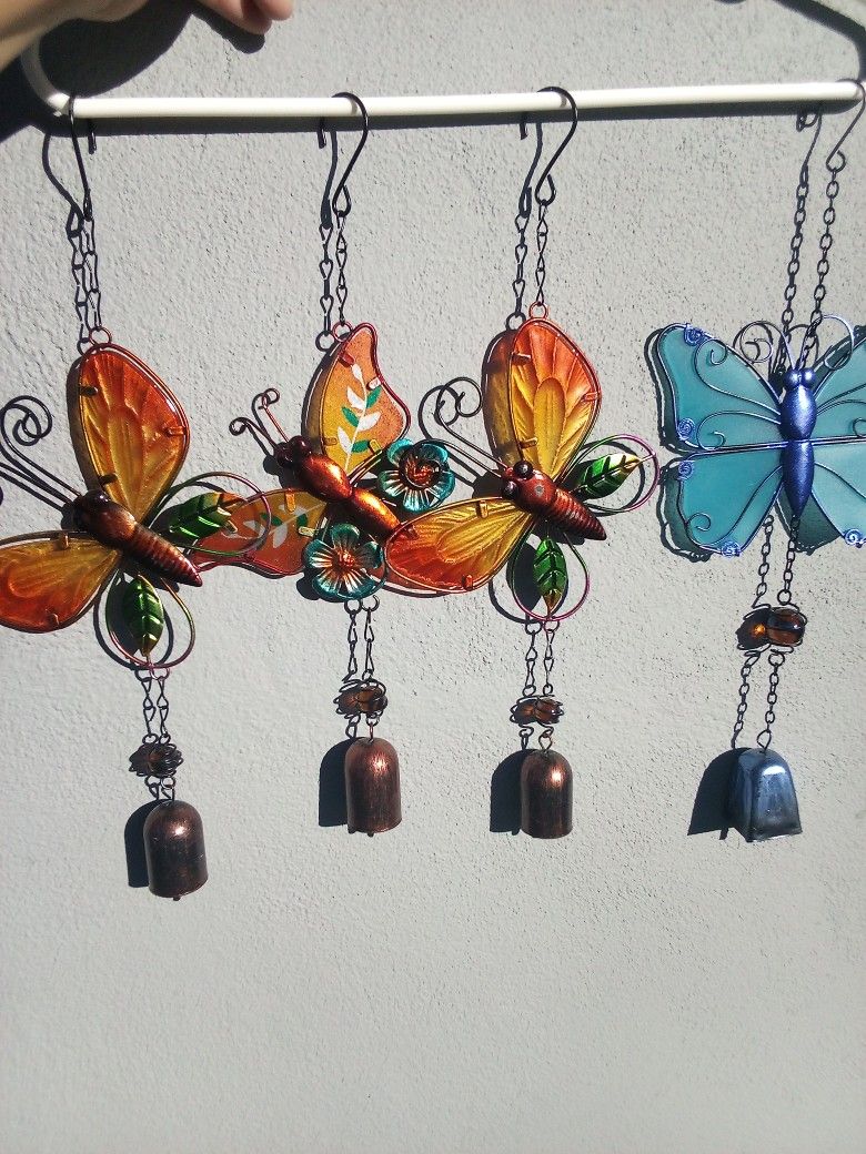 $20 For Everything Or $5 Each Butterfly 🦋🦋🦋🦋 Wind Bell Chime Garden Decor Interior Decor Metal Glass Blue Red Wire
