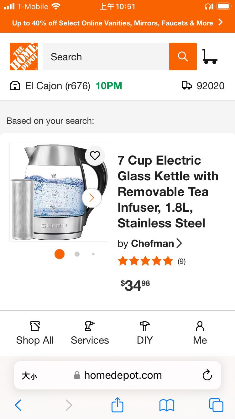 Chefman - 7 Cup Electric Glass Kettle with Removable Tea Infuser, 1.8L, Stainless Steel Chefman - 7 Cup Electric Glass Kettle with Removable Tea Infus