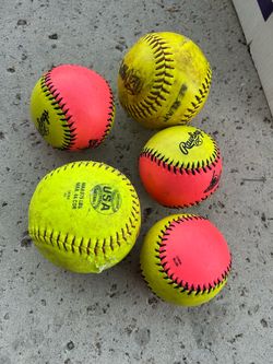 Lot of 5 Used Softballs Rawlings USA