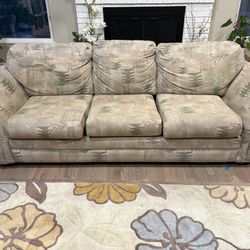 Free Sealy QUEEN Sofa Bed. Good Condition, 33x88” Cushions Restuffed For A Firmer Feel. No Pets, Clean, Ready for A New Home. “