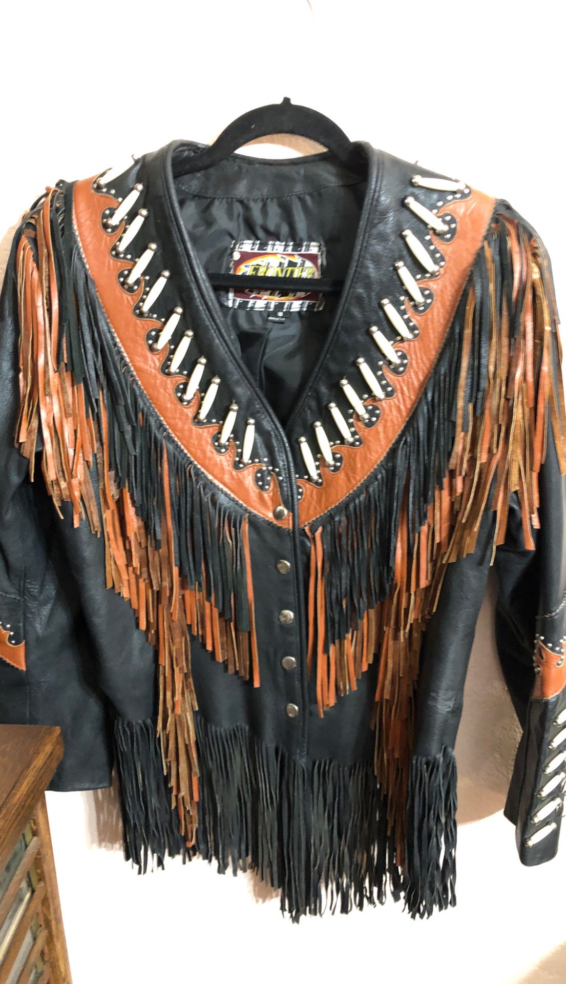 Leather fringed biker jacket never worn