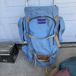 JANSPORT Backpack SCOUT External Frame Lightweight Nylon Hiking Camping blue With Red Cover