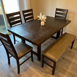 Wooden Table with 4 Chairs and Bench
