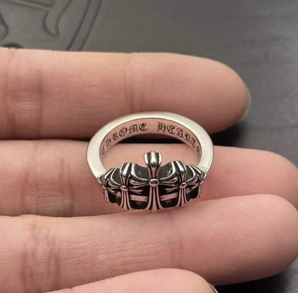 Silver Triple Crown Cross Ring