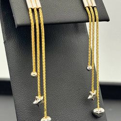 14k solid two tone gold drop dangle heart star earrings