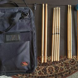 Percussion Stick Bag and Assorted Sticks