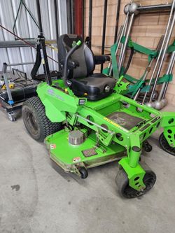 Mean Green electric zero turn riding mower.
