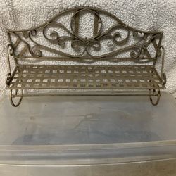 Vintage Decorative Metal Wall Shelf with Towel Bar Scroll Design Spice Rack 22”L
