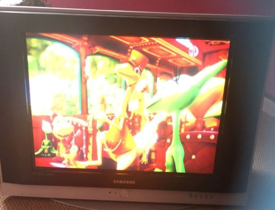 Gray and black samsung widescreen CRT television great working with HDMI