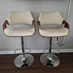2 Faux Leather Swivel Bar Stools 