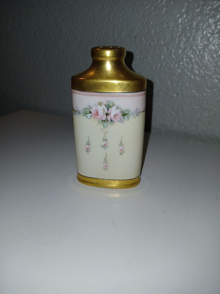 Antique Victorian Handpainted Floral Porcelain Talcum Powder Bottle