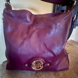 Michael Kors Burgundy Leather Bag With Gold